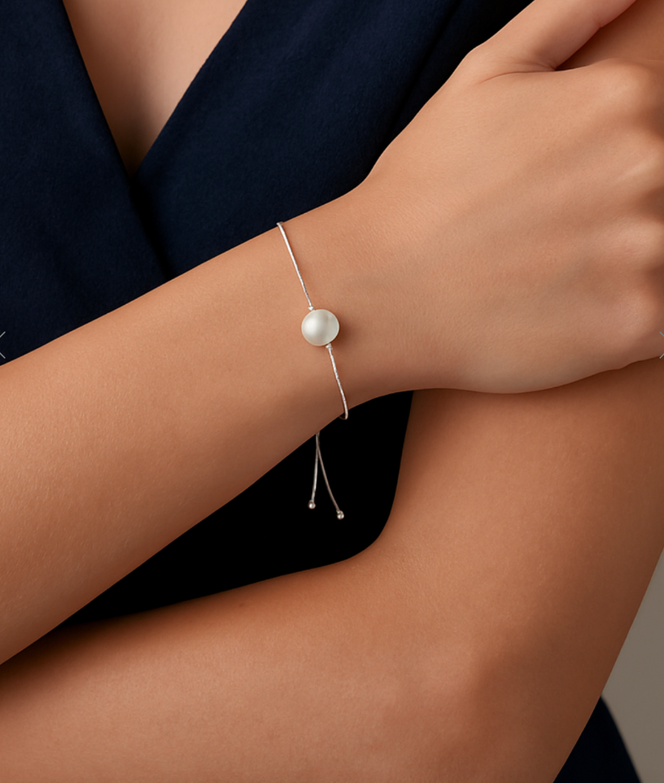 Silver Adjustable Pearl Bracelet