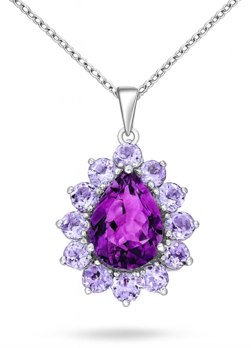 Silver necklace with amethysts